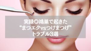 鴻巣でまつエクとつけまつげの違いに関するトラブル3選を紹介する記事用アイキャッチ画像